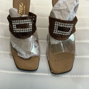 Brown Women's Sandals with Rhinestone Detail